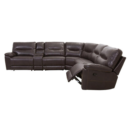 Columbus Brown Solid Wood Breathable Faux Leather Upholstery 6-Piece Modular Reclining Sectional - Ella Furniture