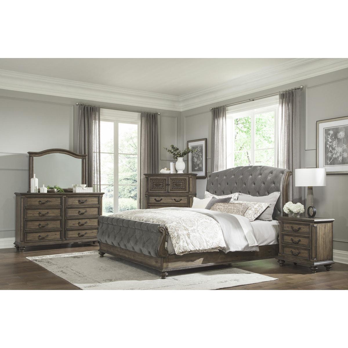 Rachelle Gray Velvet Veneer Wood And Engineered Wood Fabric Upholstery Tufted King Sleigh Bed - Ella Furniture