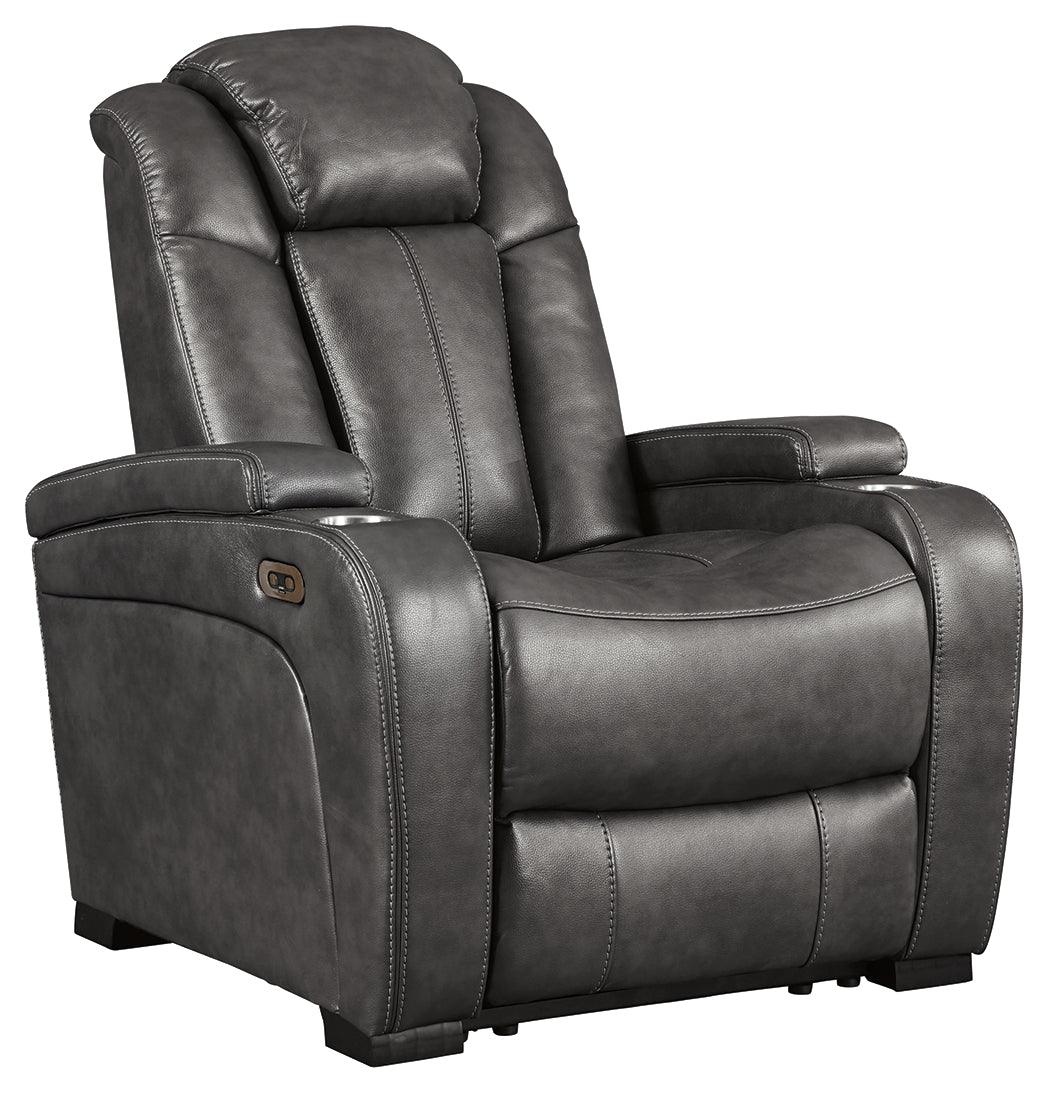 Turbulance Quarry Faux Leather Power Recliner - Ella Furniture