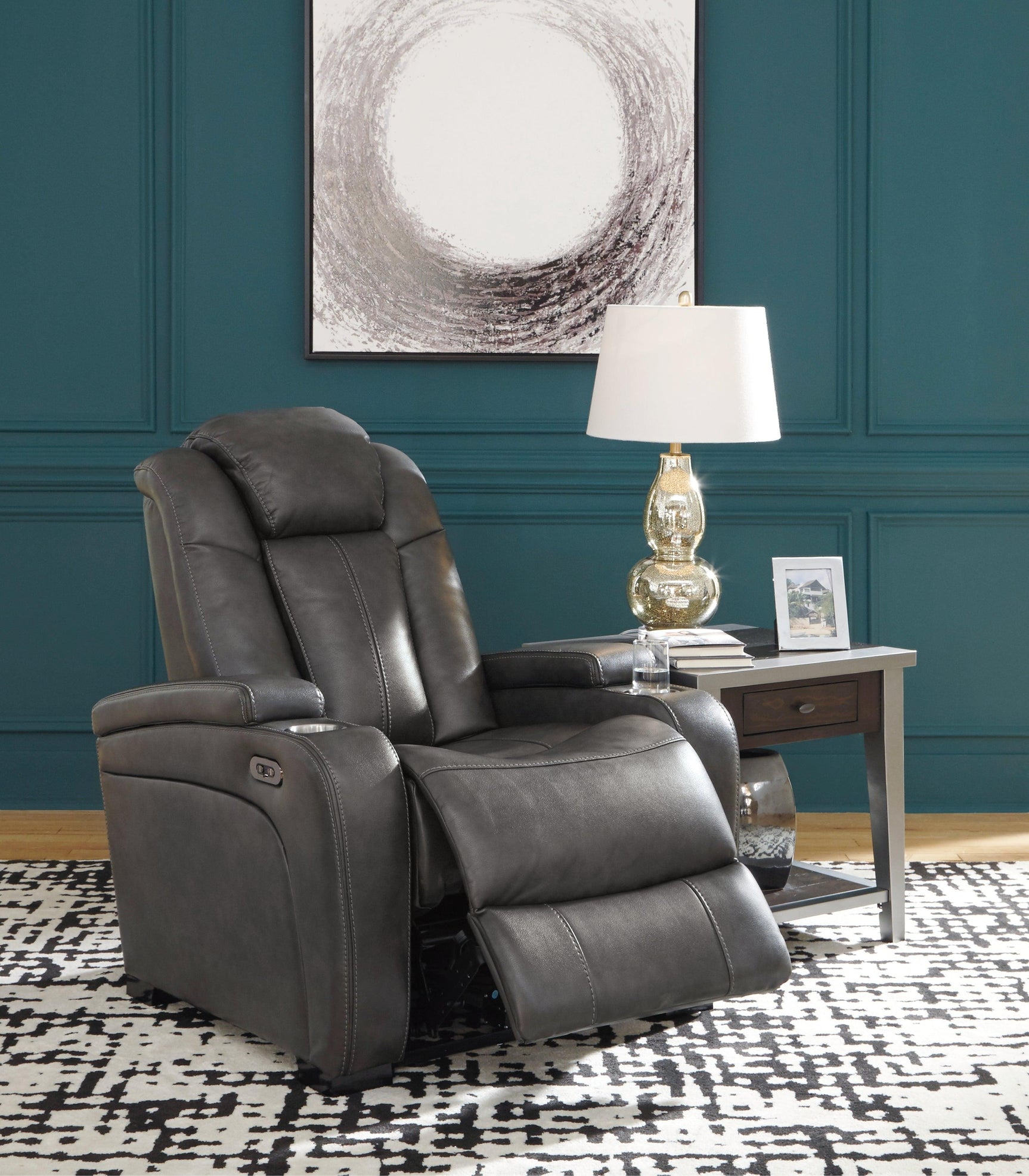 Turbulance Quarry Faux Leather Power Recliner - Ella Furniture