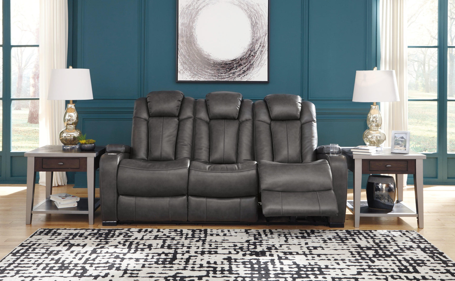 Turbulance Quarry Faux Leather Power Reclining Sofa - Ella Furniture