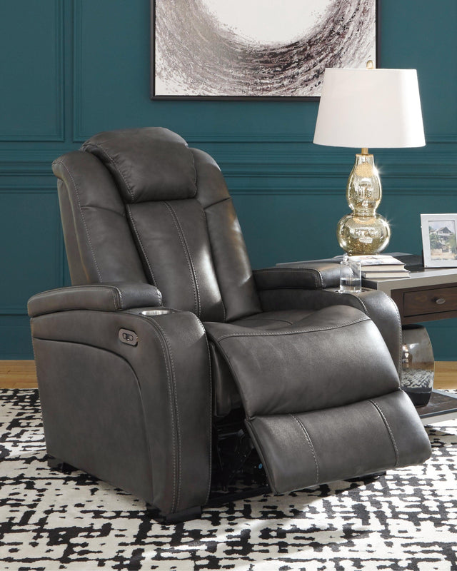 Turbulance Quarry Faux Leather Power Recliner - Ella Furniture