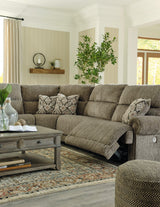 Lubec Taupe Chenille 5-Piece Power Reclining Sectional - Ella Furniture
