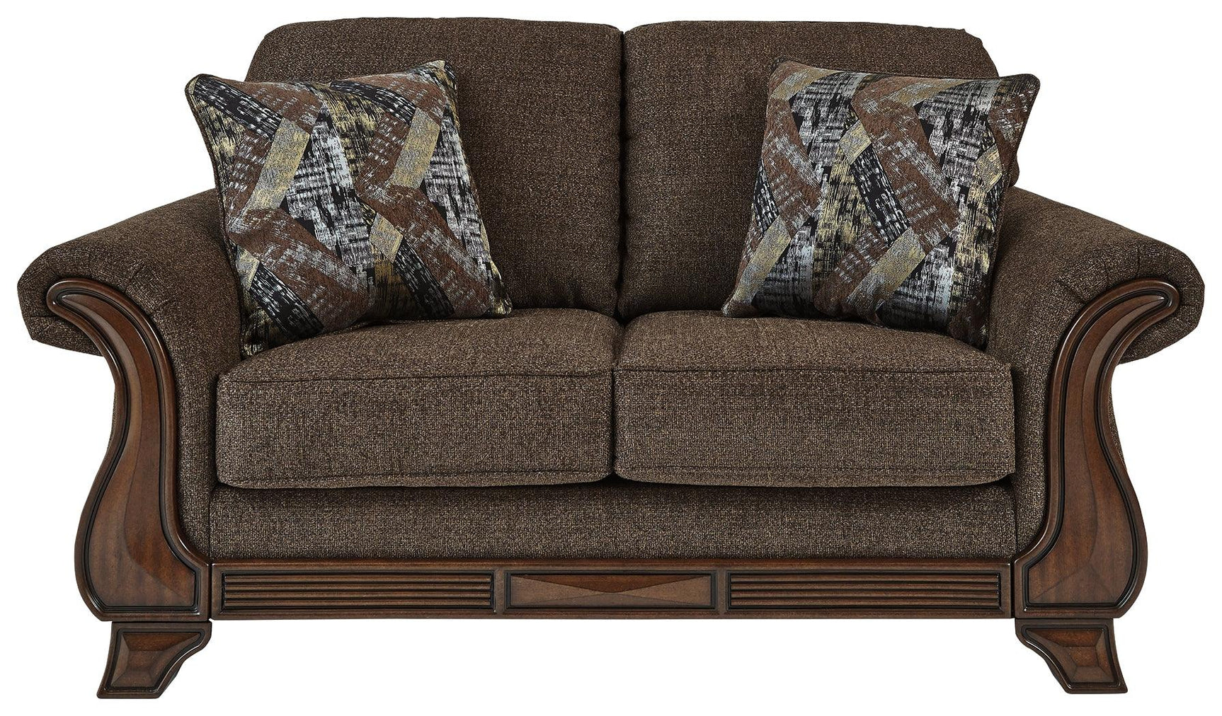 Miltonwood Teak Chenille Loveseat - Ella Furniture