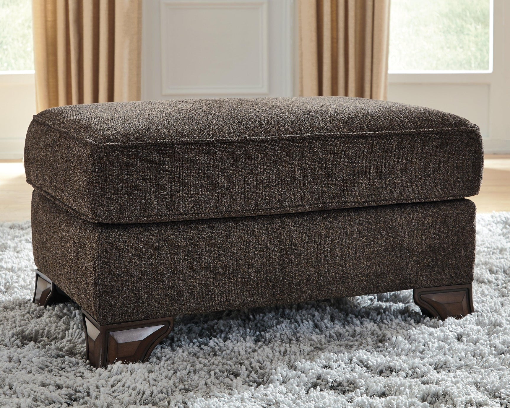 Miltonwood Teak Chenille Ottoman - Ella Furniture