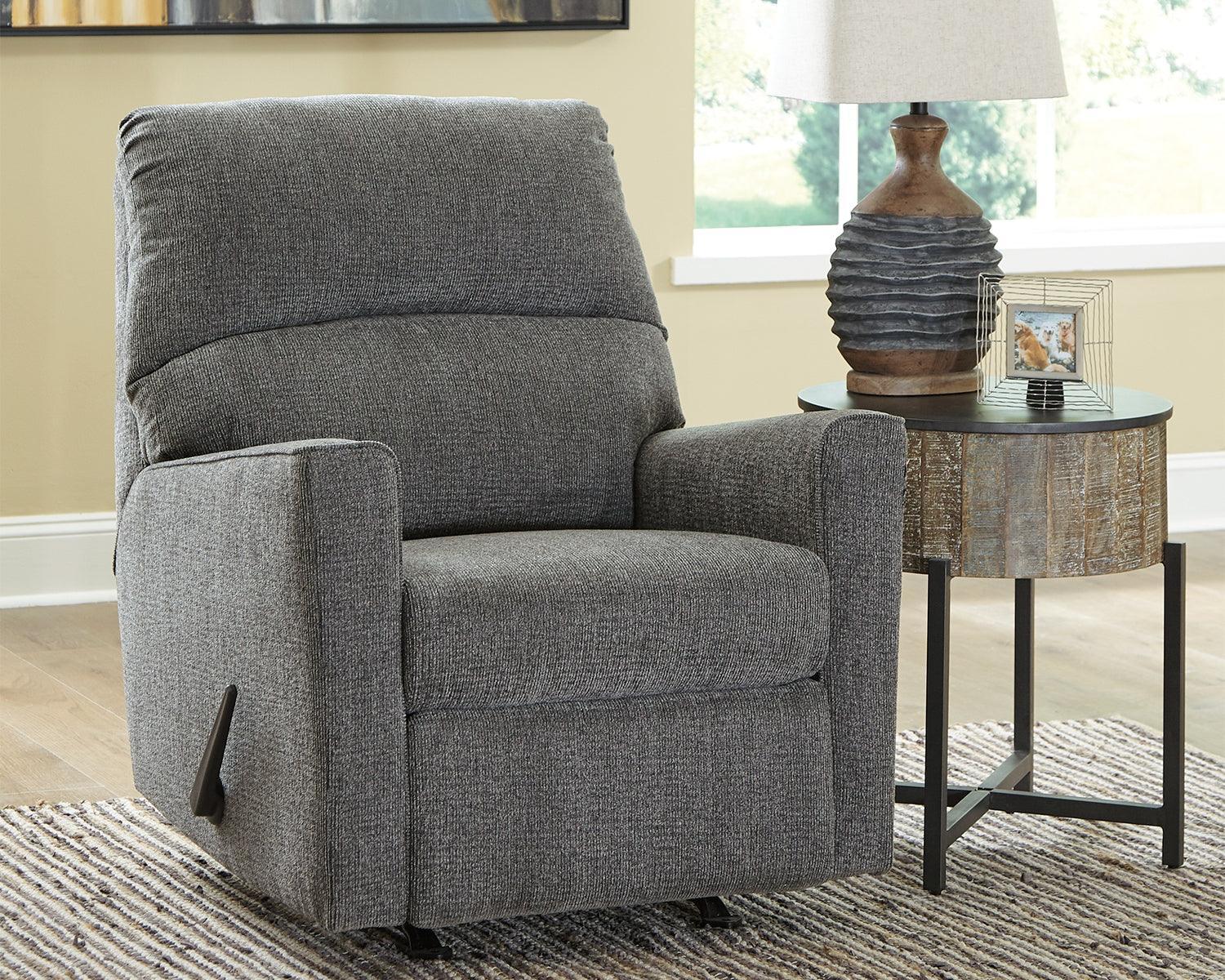 Dalhart Charcoal Chenille Recliner - Ella Furniture