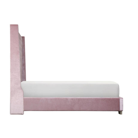 Jacklyn Pink Modern Contemporary Solid Wood Faux Leather Upholstered Tufted King Panel Bed - Ella Furniture