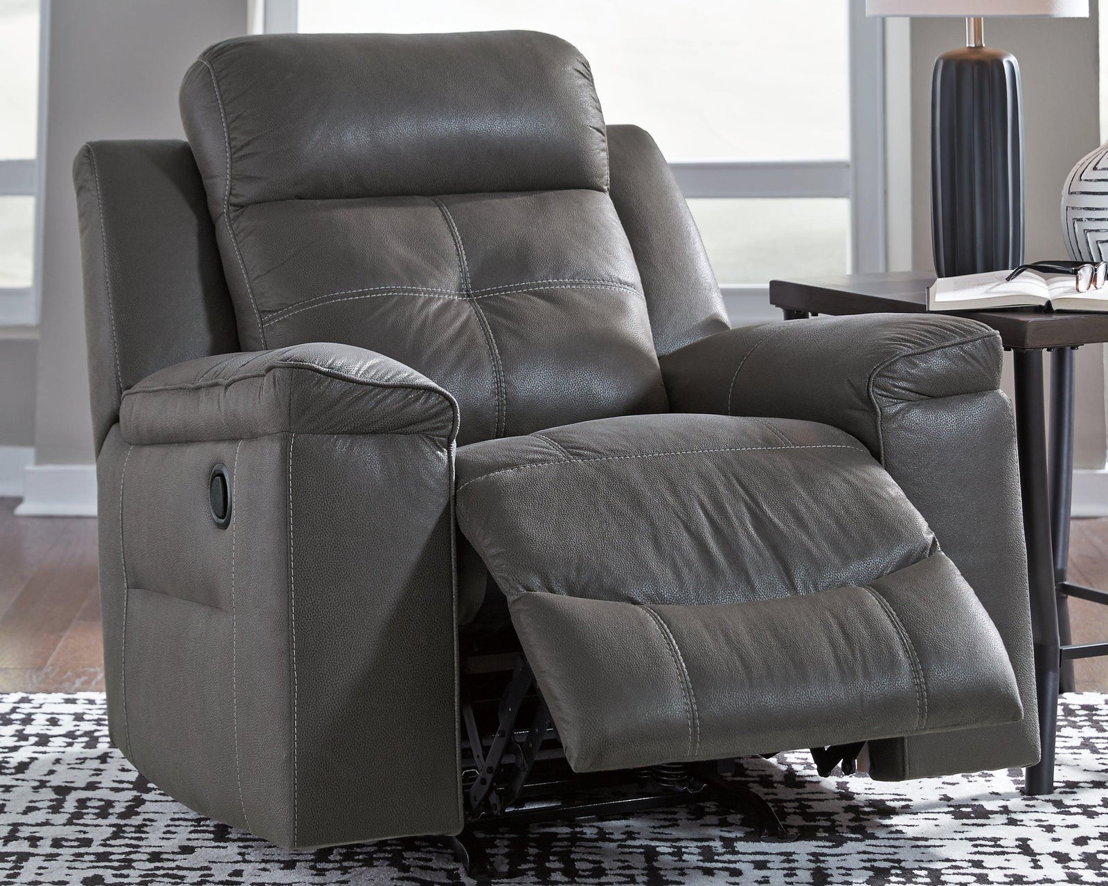 Jesolo Dark Gray Faux Leather Recliner - Ella Furniture