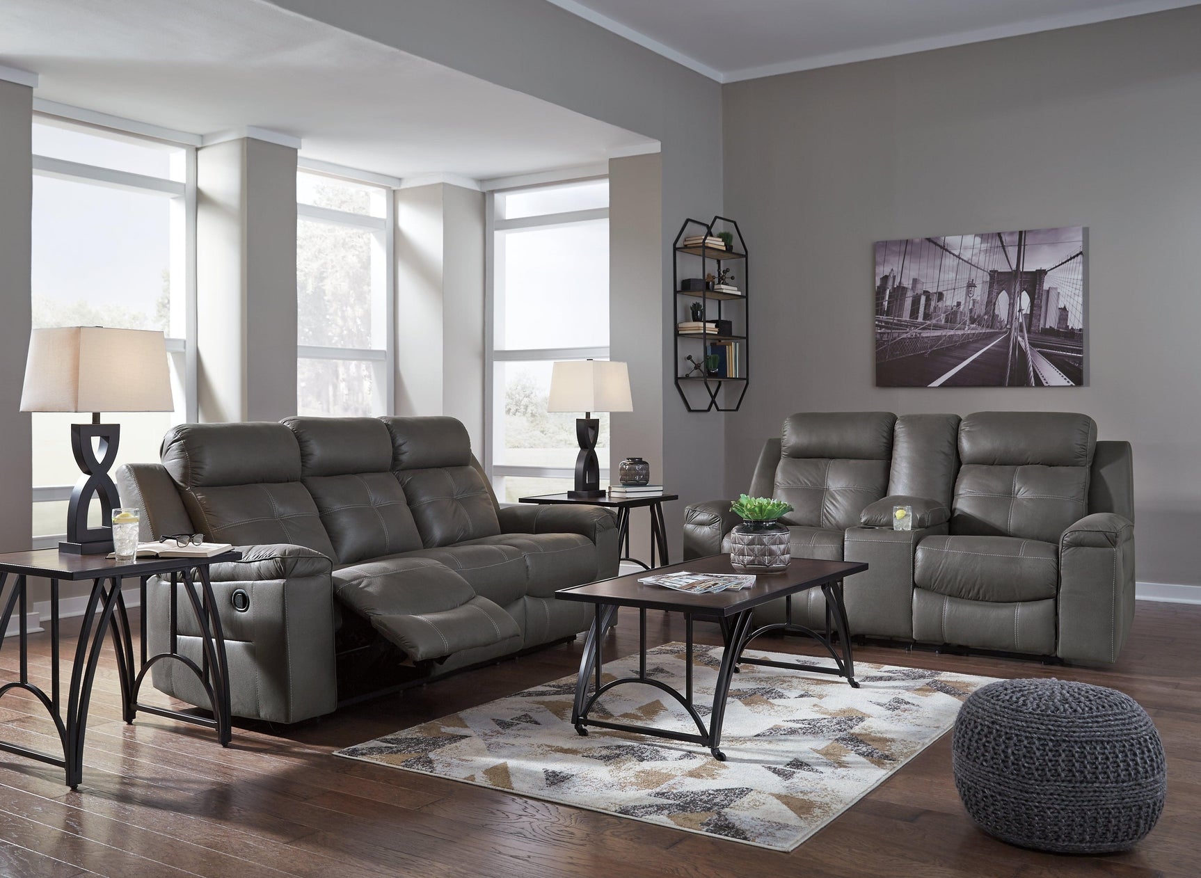 Jesolo Dark Gray Faux Leather Reclining Sofa - Ella Furniture