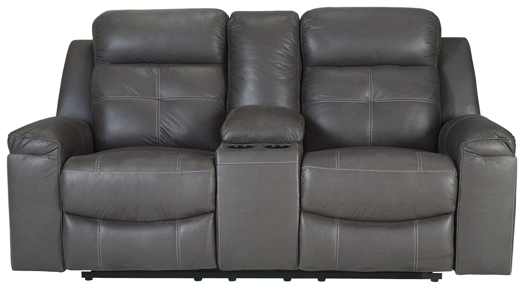 Jesolo Dark Gray Faux Leather Reclining Loveseat With Console - Ella Furniture