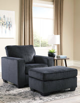 Altari Slate Chenille Ottoman - Ella Furniture