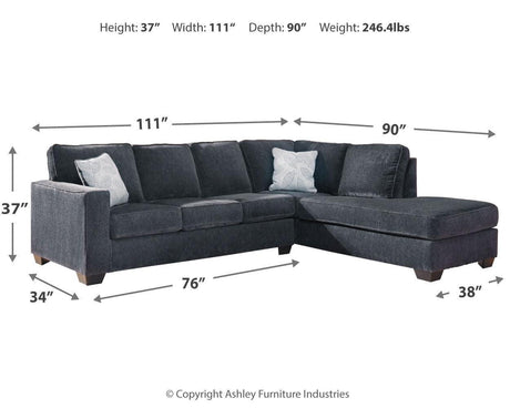 Altari Slate Chenille 2-Piece Sleeper Sectional With Chaise - Ella Furniture