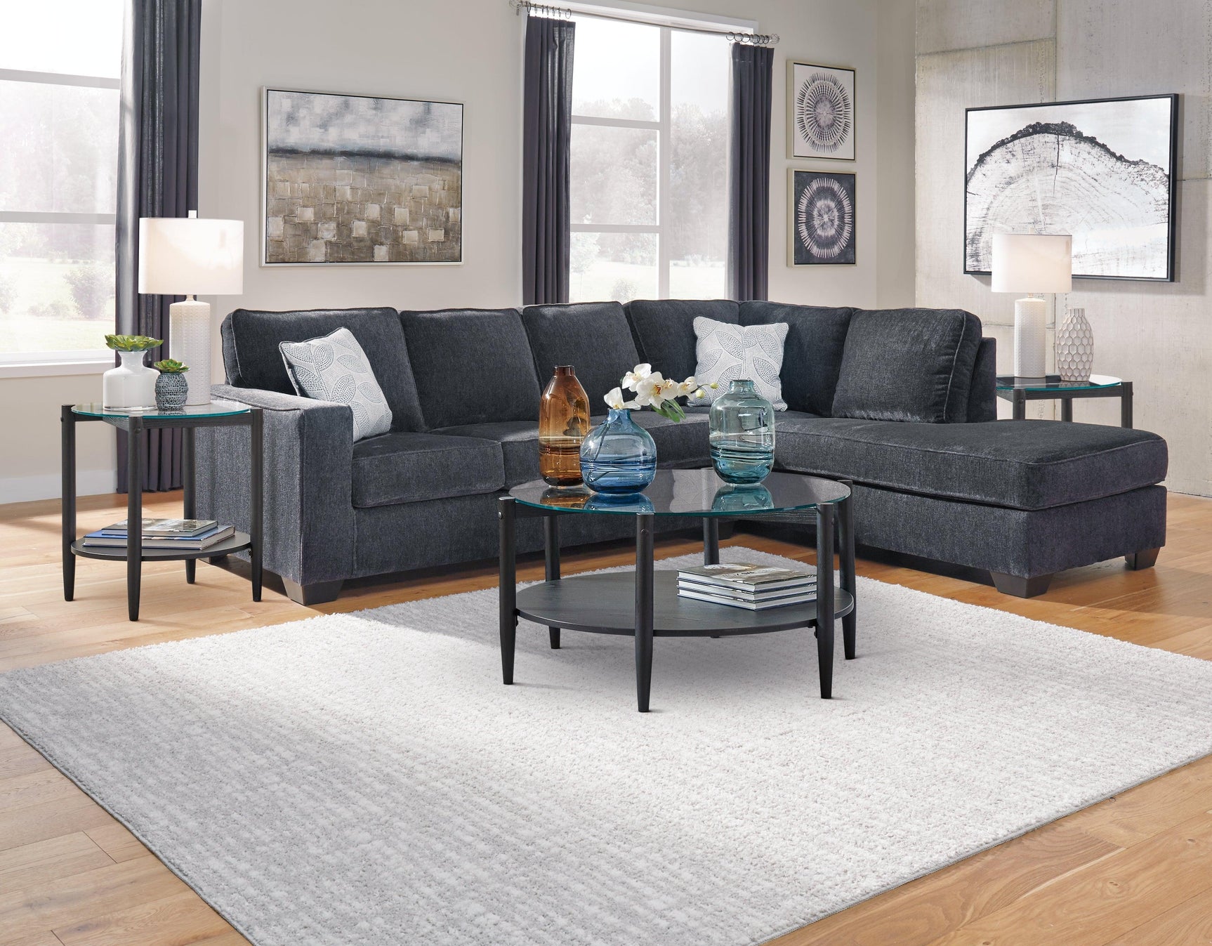 Altari Slate Chenille 2-Piece Sectional With Chaise 87213S2 - Ella Furniture