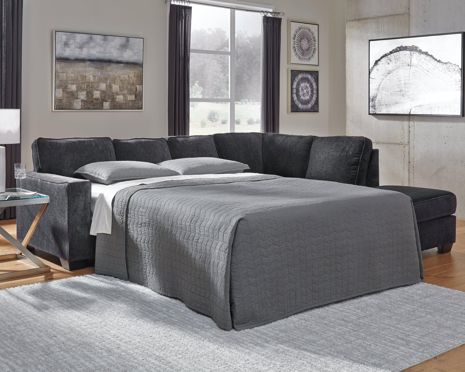 Altari Slate Chenille 2-Piece Sleeper Sectional With Chaise - Ella Furniture