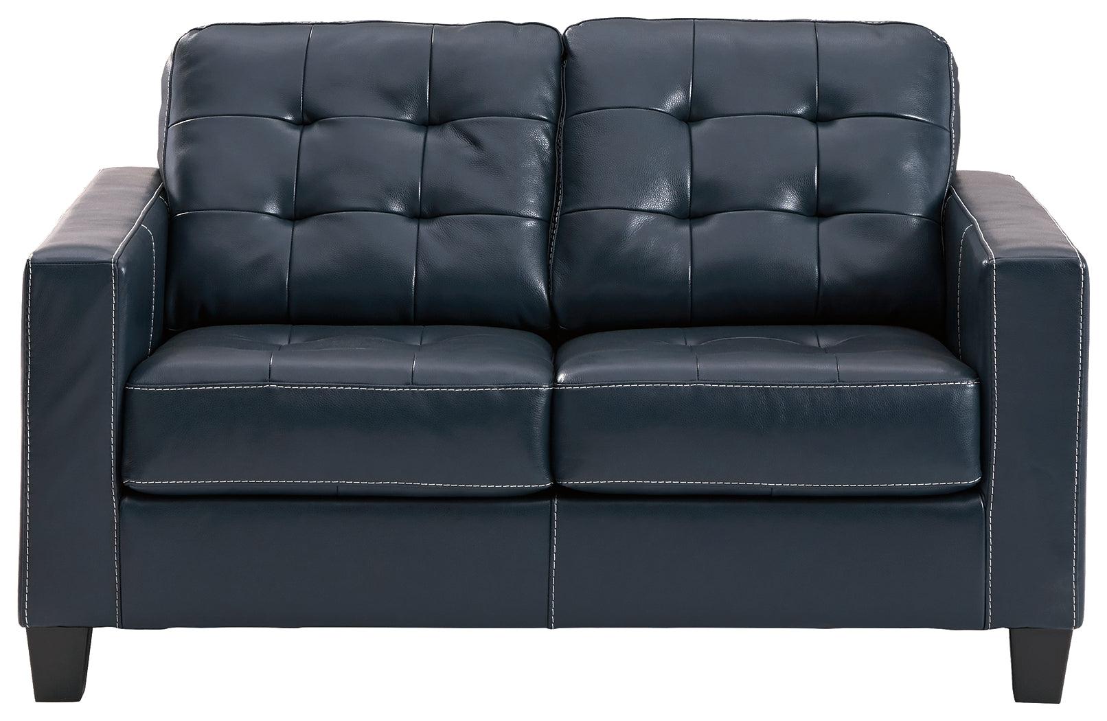 Altonbury Blue Leather Loveseat - Ella Furniture