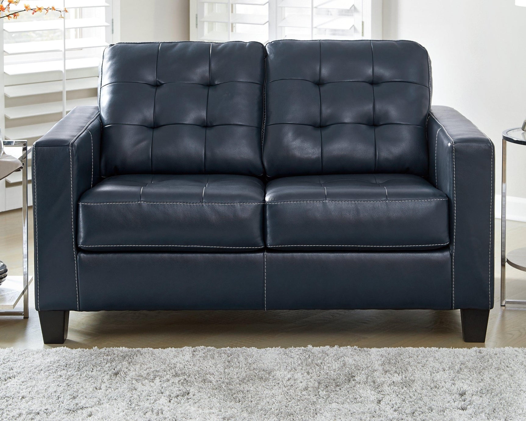 Altonbury Blue Leather Loveseat - Ella Furniture