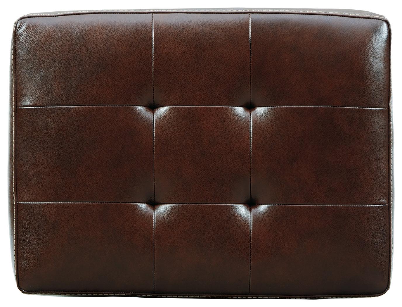 Altonbury Walnut Leather Ottoman - Ella Furniture