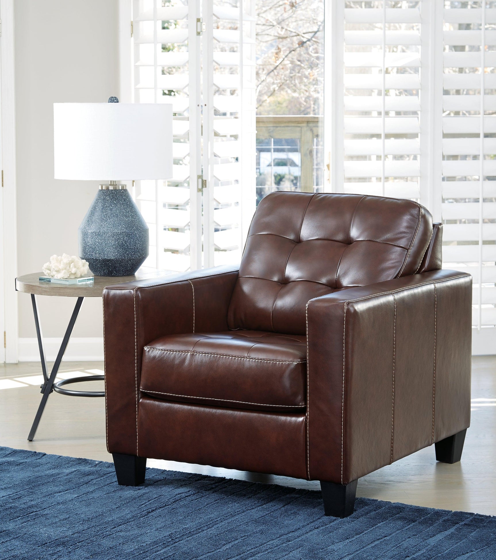 Altonbury Walnut Leather Chair - Ella Furniture