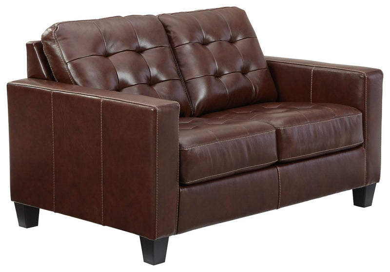Altonbury Walnut Leather Loveseat - Ella Furniture