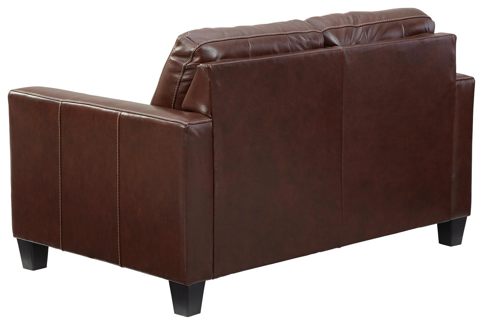 Altonbury Walnut Leather Loveseat - Ella Furniture