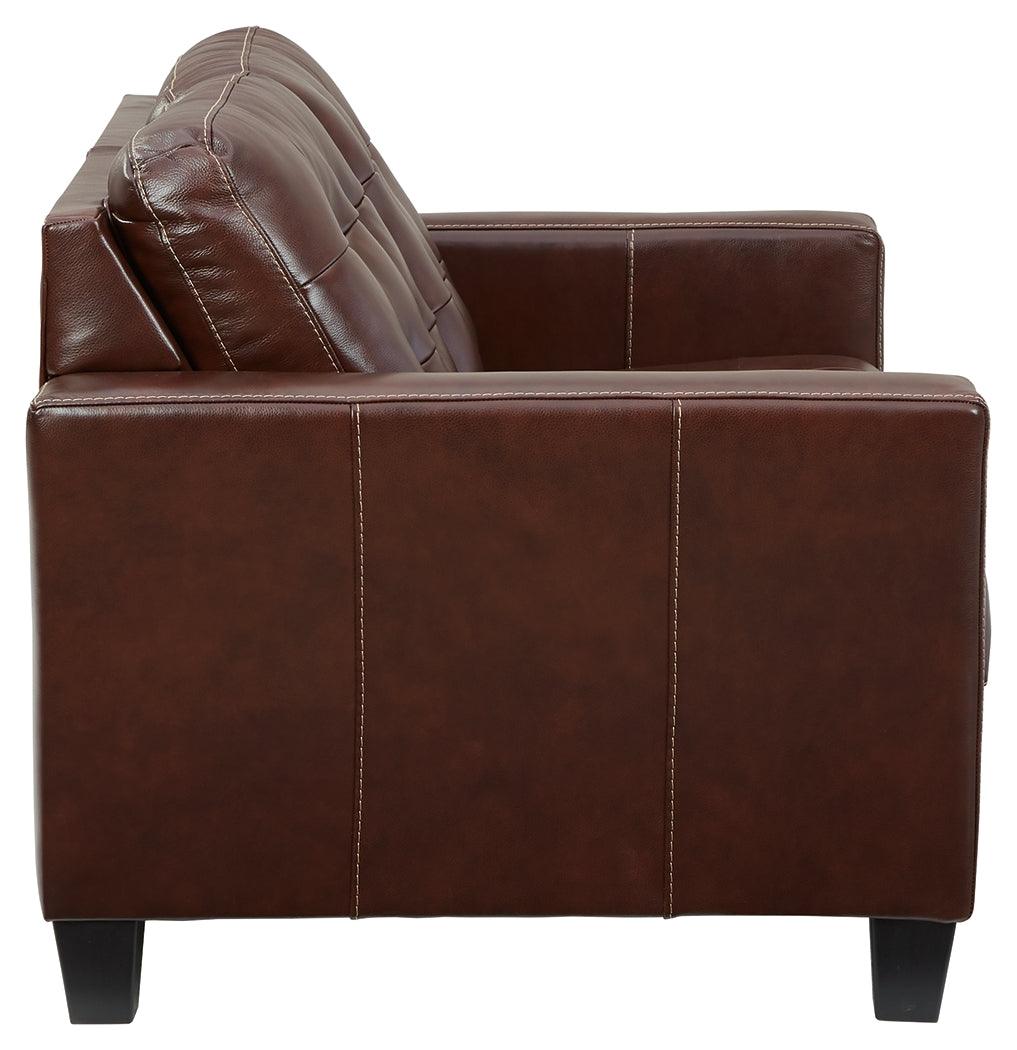 Altonbury Walnut Leather Loveseat - Ella Furniture