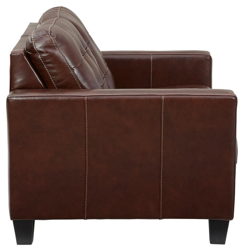 Altonbury Walnut Leather Loveseat - Ella Furniture