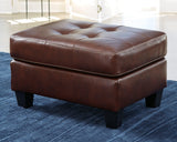 Altonbury Walnut Leather Ottoman - Ella Furniture