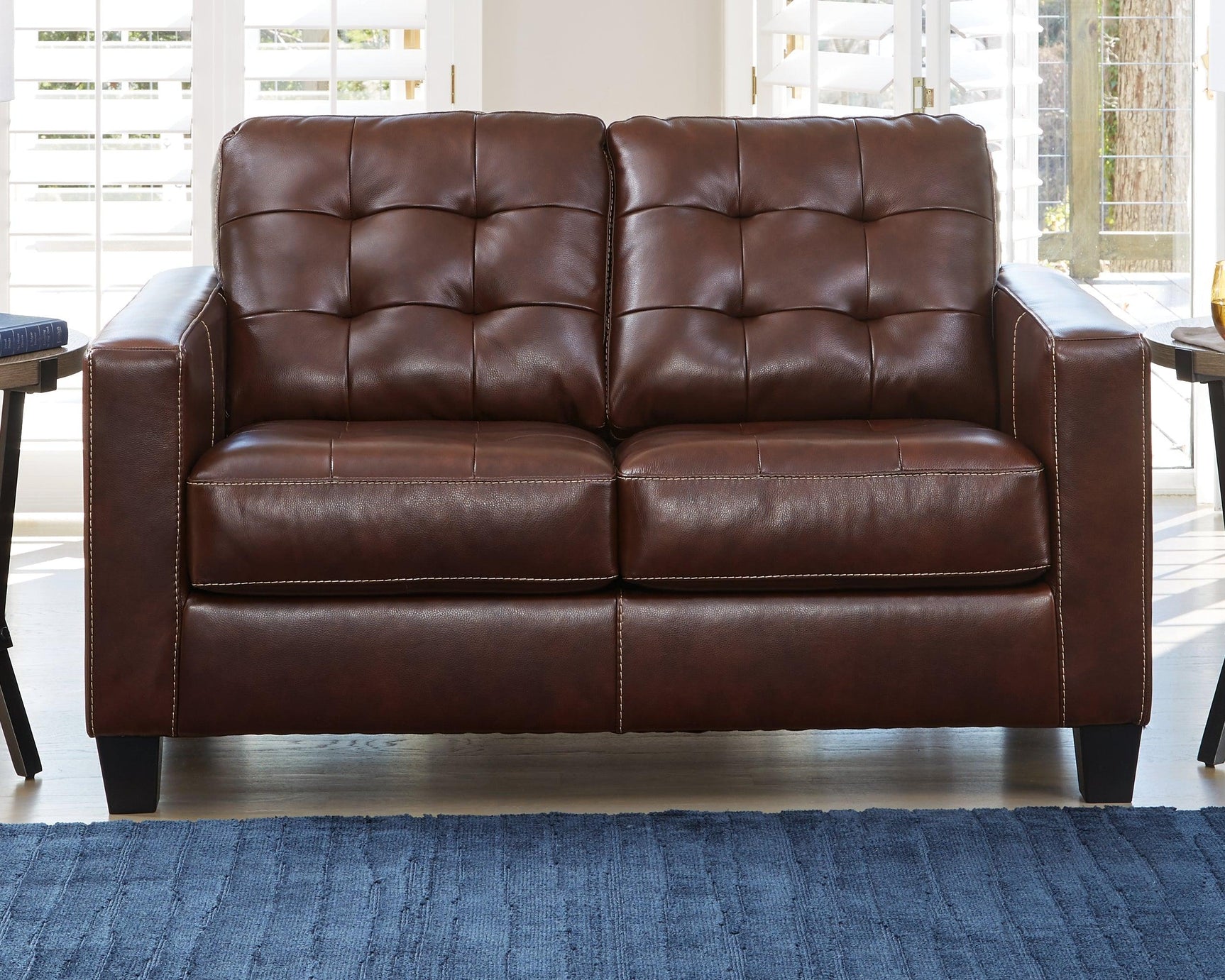 Altonbury Walnut Leather Loveseat - Ella Furniture