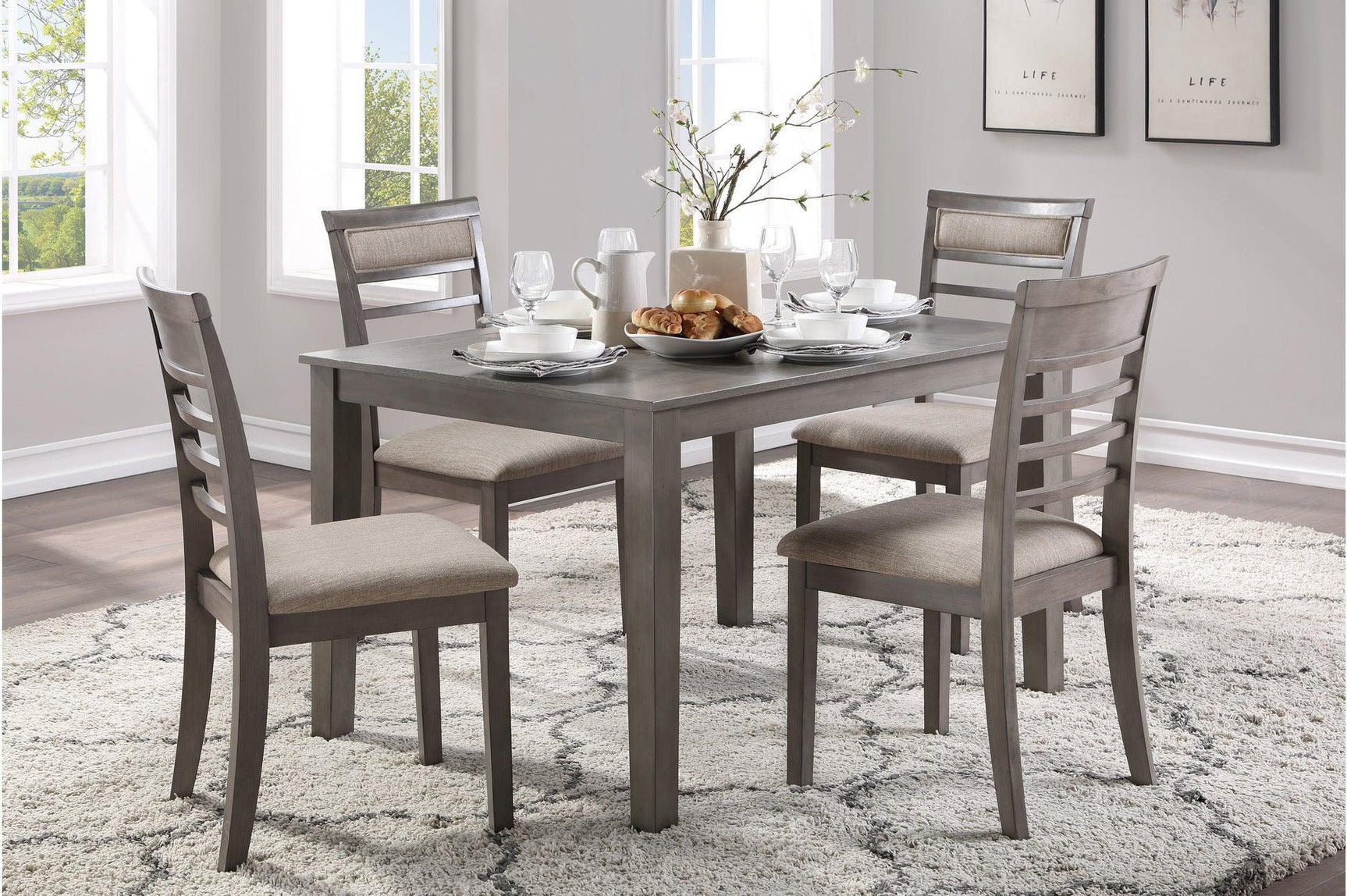 Lovell Gray Modern Transitional Veneer Wood Fabric Upholstery Seat Rectangular Dining Room Set - Ella Furniture
