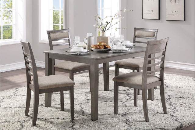 Lovell Gray Modern Transitional Veneer Wood Fabric Upholstery Seat Rectangular Dining Room Set - Ella Furniture