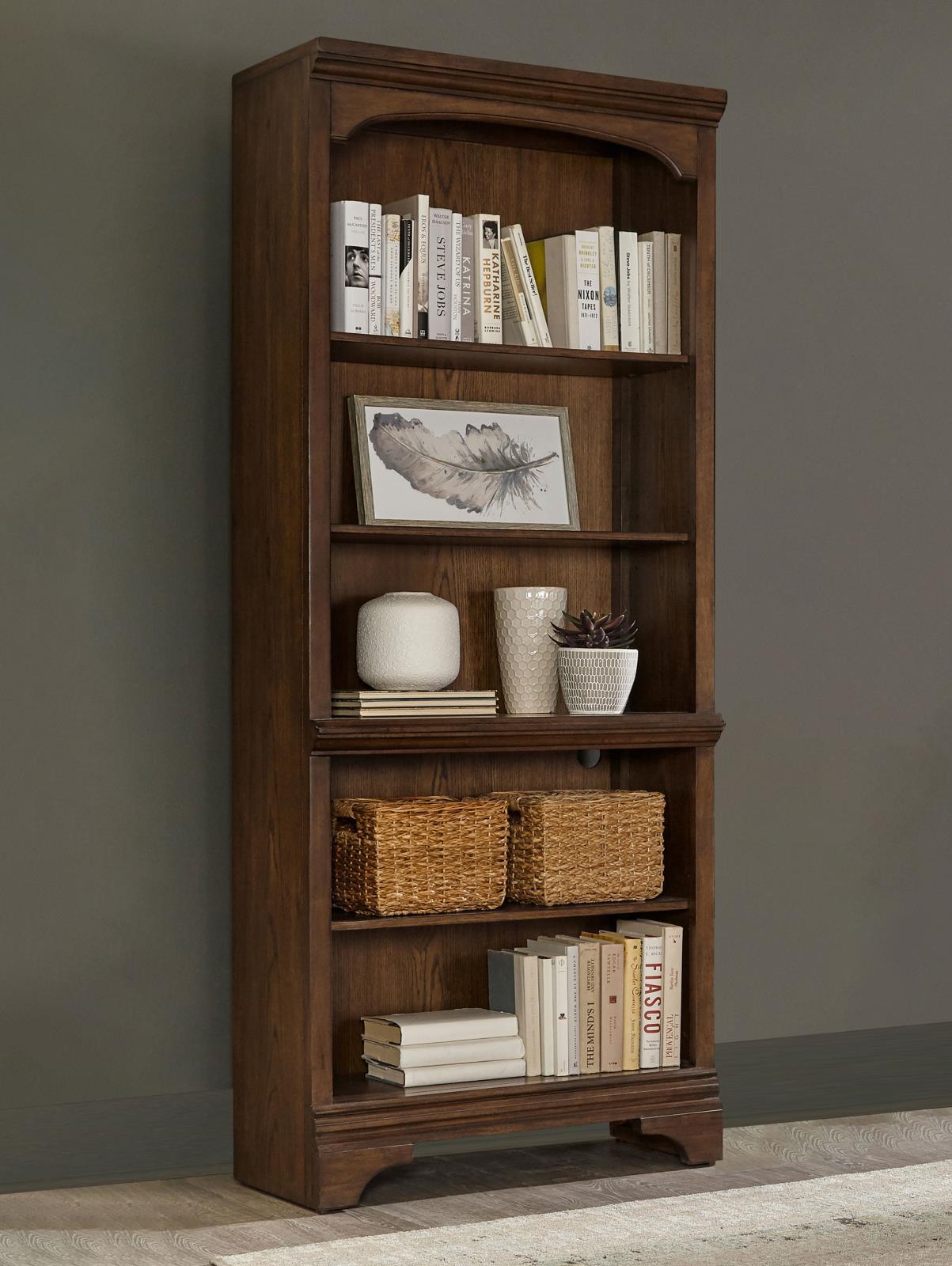 Hartshill 5-Shelf Bookcase Burnished Oak - Ella Furniture