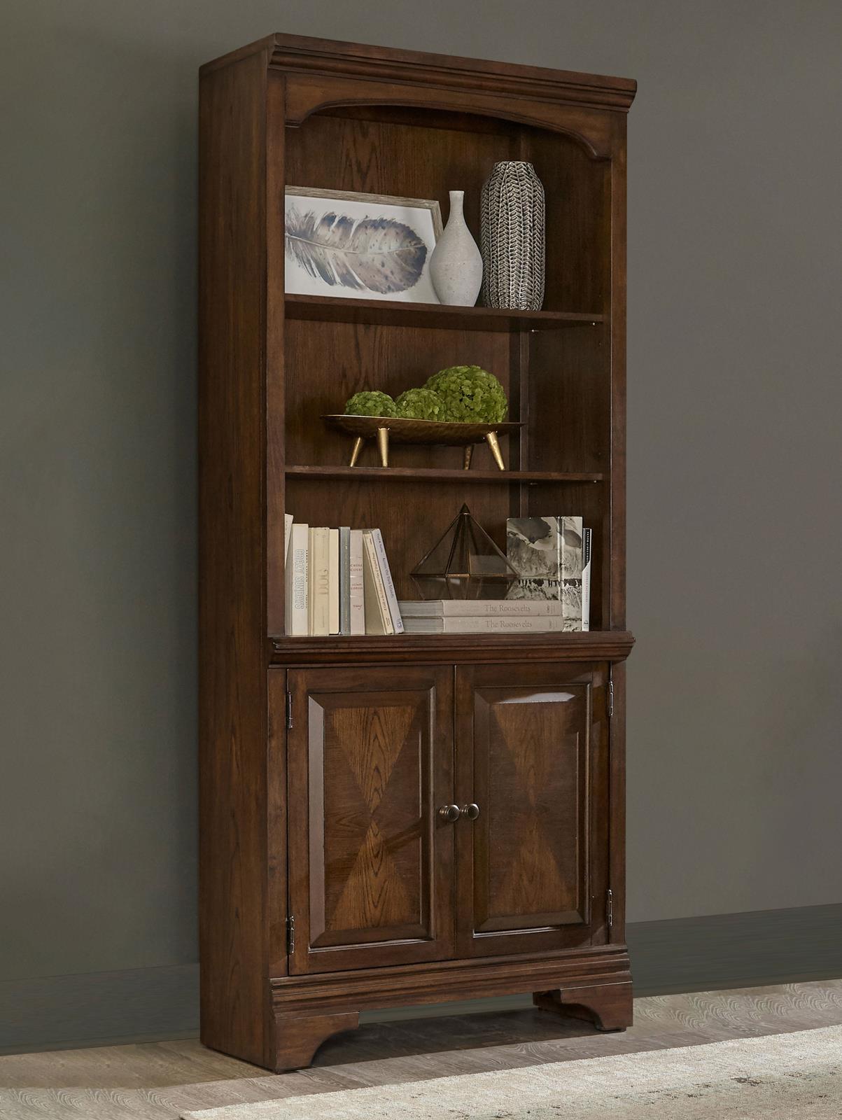 Hartshill Bookcase With Cabinet Burnished Oak - Ella Furniture