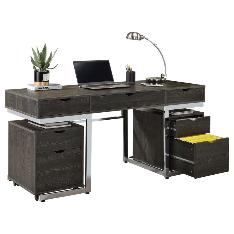 Noorvik Dark Oak 3 Pc Desk Set - Ella Furniture