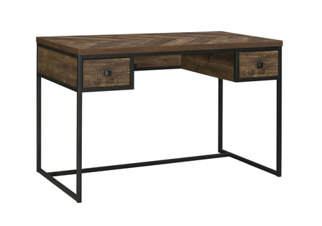 Millbrook 2-Door Bookcase Rustic Oak Herringbone And Gunmetal - Ella Furniture