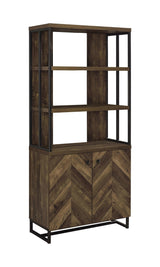 Millbrook 2-Door Bookcase Rustic Oak Herringbone And Gunmetal - Ella Furniture