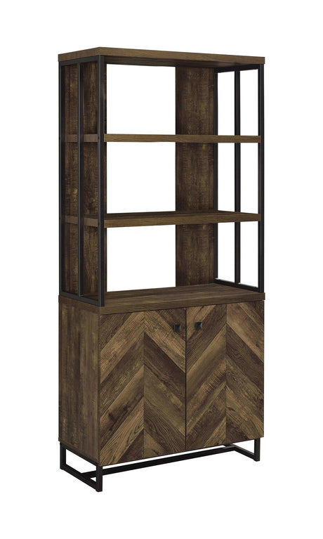 Millbrook 2-Door Bookcase Rustic Oak Herringbone And Gunmetal - Ella Furniture