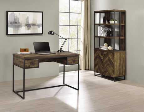 Millbrook 2-Door Bookcase Rustic Oak Herringbone And Gunmetal - Ella Furniture
