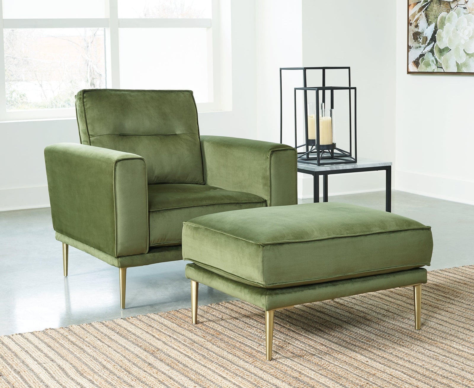 Macleary Moss Chair And Ottoman - Ella Furniture