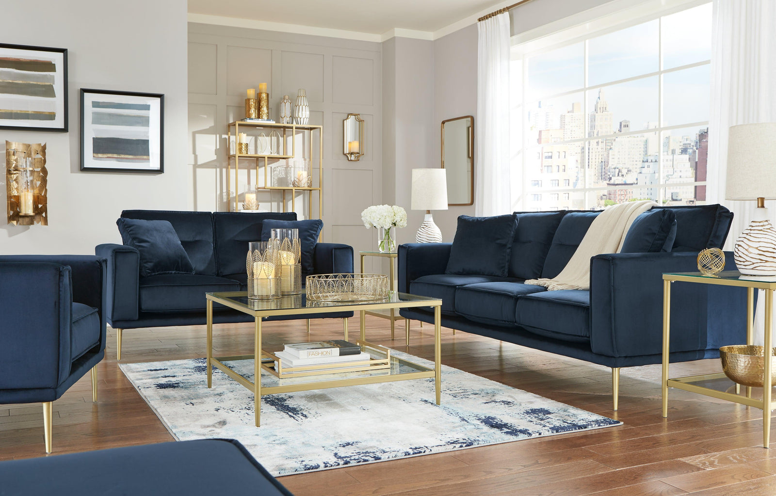 Macleary Navy Sofa, Loveseat, Chair And Ottoman - Ella Furniture