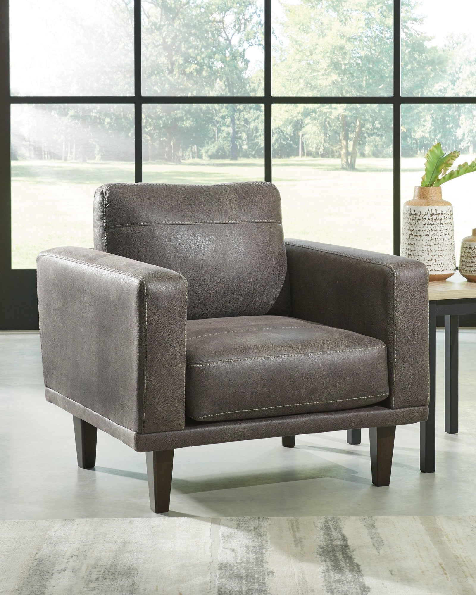 Arroyo Smoke Faux Leather Chair - Ella Furniture