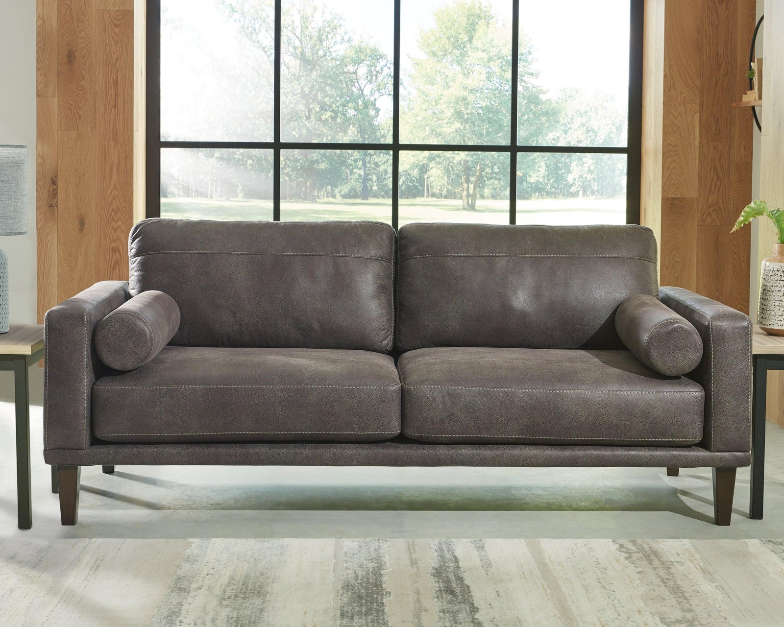 Arroyo Smoke Faux Leather Sofa - Ella Furniture