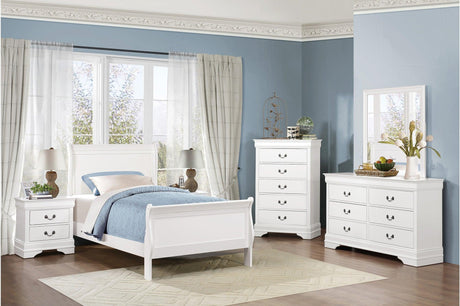 Mayville White Modern Traditional Okume Veneer Engineered Wood Sleigh Bedroom Set - Ella Furniture
