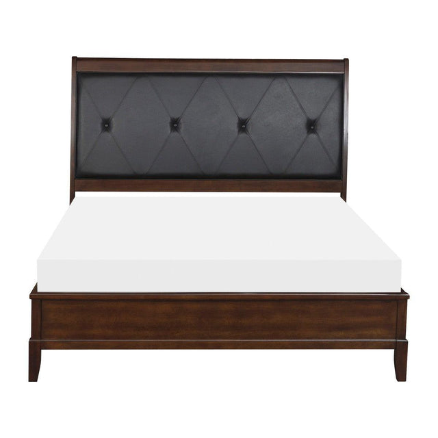 Cotterill Dark Cherry Transitional Engineered Wood Faux Leather Upholstered Tufted Queen Panel Bed - Ella Furniture
