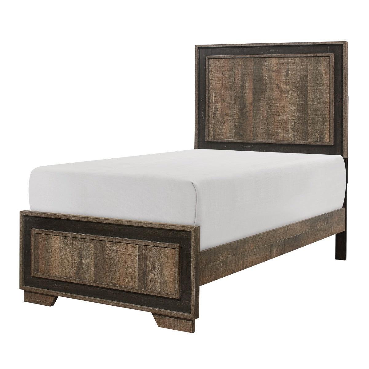 Ellendale Rustic Mahogany And Dark Ebony Embossed Modern Wood, Engineered Wood Youth Twin Panel Bed - Ella Furniture