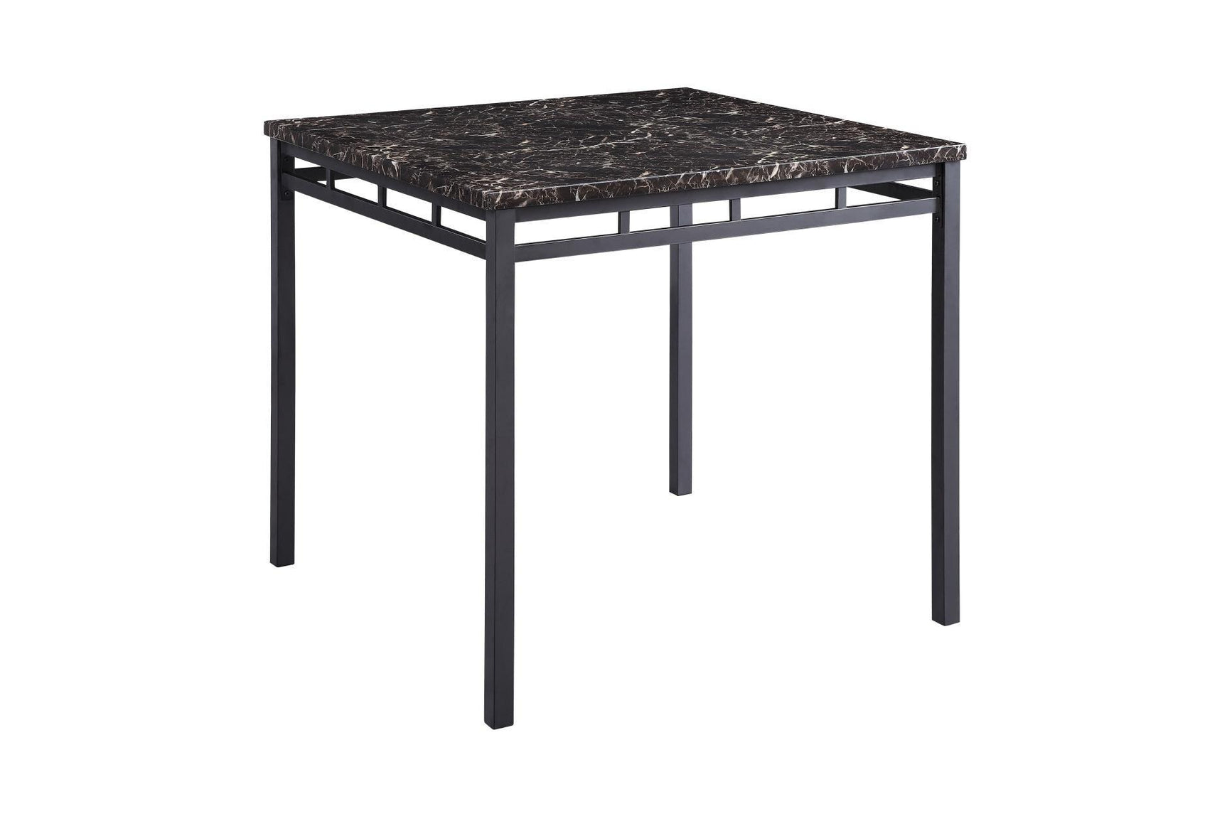 Olney Black Transitional Metal Faux Leather Seat And Faux Marble Top Square Dining Room Set - Ella Furniture
