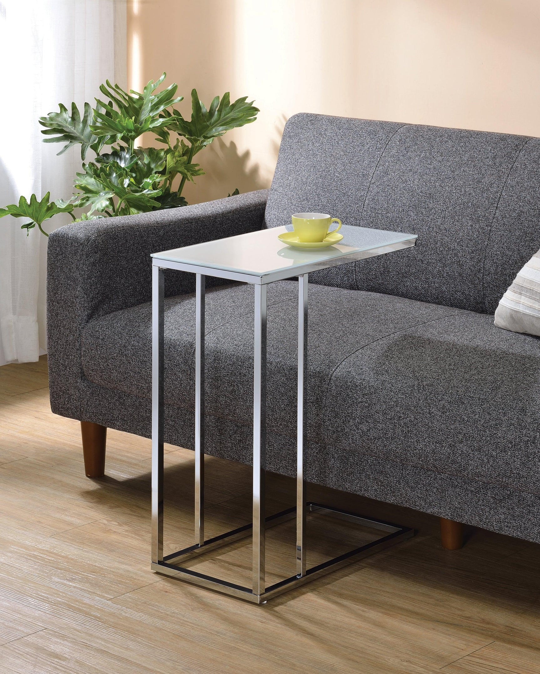 Stella Glass Top Accent Table Chrome And White - Ella Furniture
