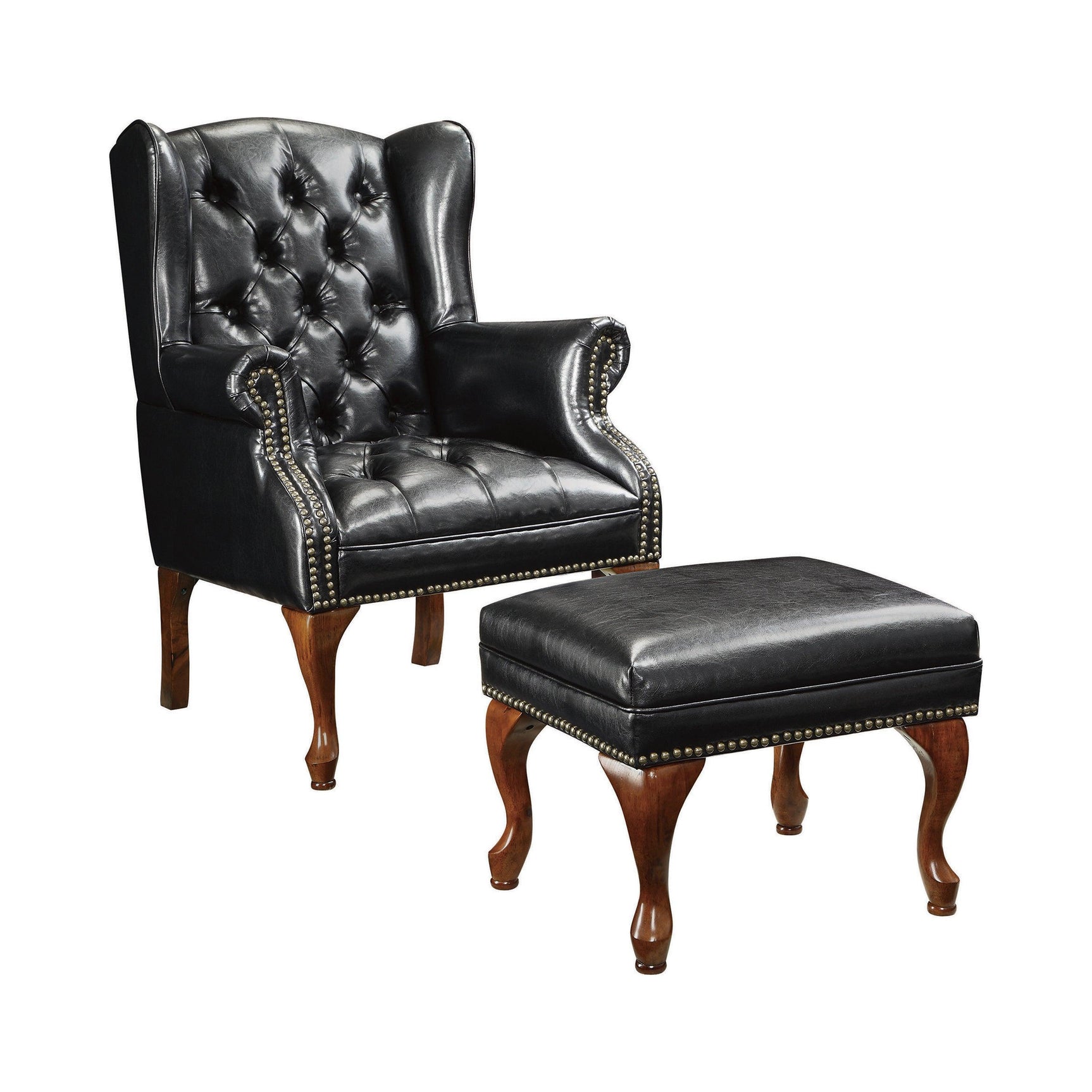 Roberts Button Tufted Back Accent Chair With Ottoman Black And Espresso - Ella Furniture
