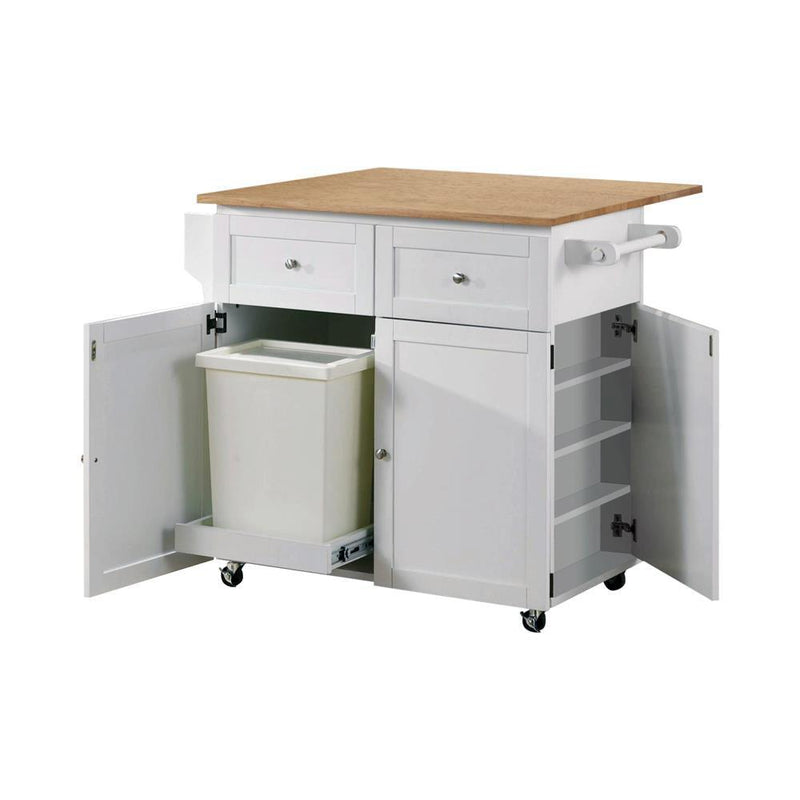 Jalen 3-Door Kitchen Cart With Casters Natural Brown And White - Ella Furniture