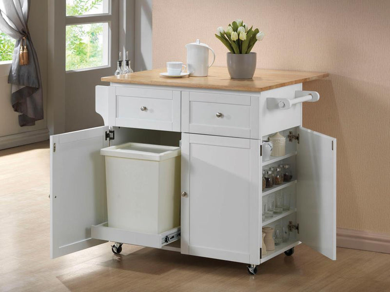 Jalen 3-Door Kitchen Cart With Casters Natural Brown And White - Ella Furniture