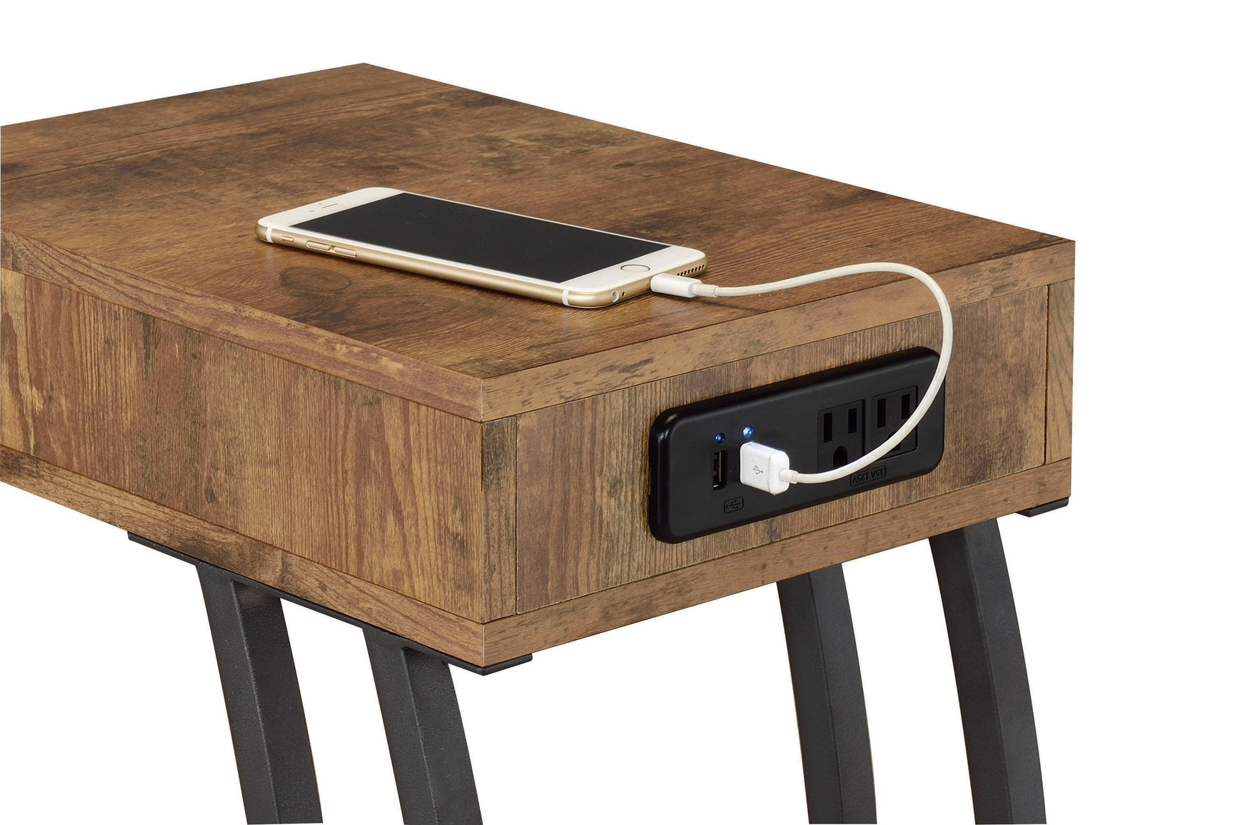 Troy Accent Table With Power Outlet Antique Nutmeg - Ella Furniture